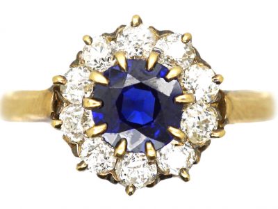 Edwardian 18ct Gold, Sapphire & Diamond Cluster Ring