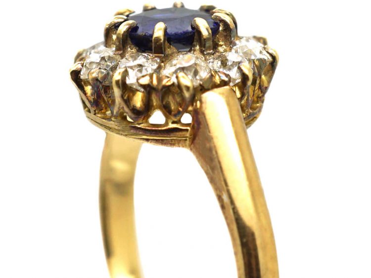 Edwardian 18ct Gold, Sapphire & Diamond Cluster Ring