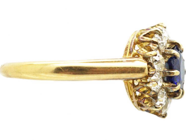 Edwardian 18ct Gold, Sapphire & Diamond Cluster Ring