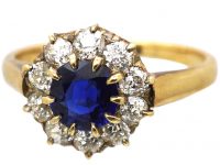 Edwardian 18ct Gold, Sapphire & Diamond Cluster Ring