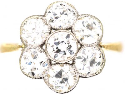Edwardian 18ct Gold & Platinum, Diamond Daisy Cluster Ring