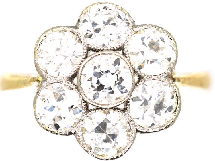 Edwardian 18ct Gold & Platinum, Diamond Daisy Cluster Ring