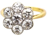 Edwardian 18ct Gold & Platinum, Diamond Daisy Cluster Ring