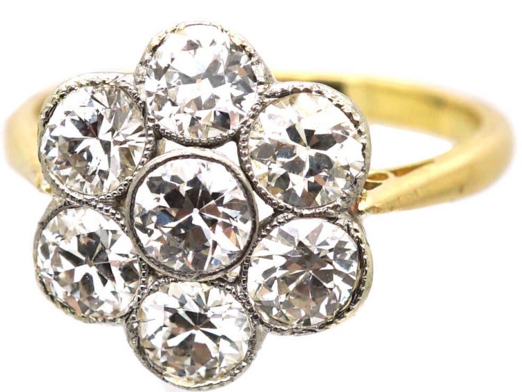 Edwardian 18ct Gold & Platinum, Diamond Daisy Cluster Ring