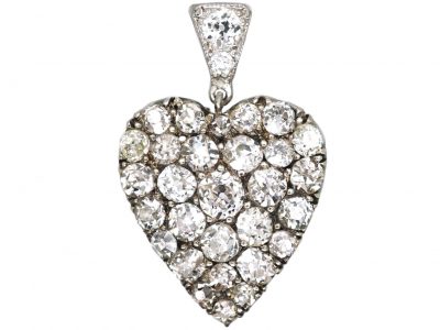 Victorian Gold & Silver Heart Shaped Pendant set with Old Mine Cut Diamonds