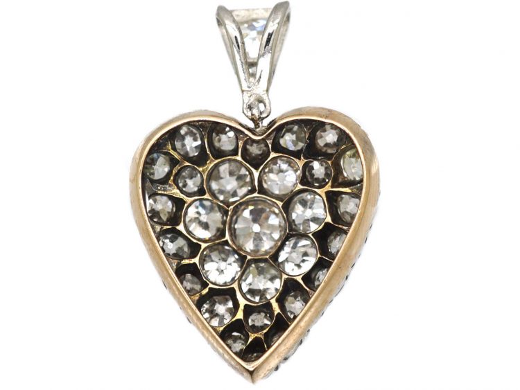 Victorian Gold & Silver Heart Shaped Pendant set with Old Mine Cut Diamonds