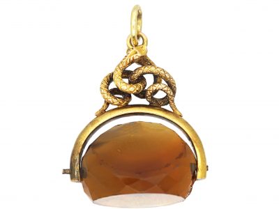 Victorian 15ct Gold & Madeira Citrine Triple Swivel Seal with Snake’s Motif