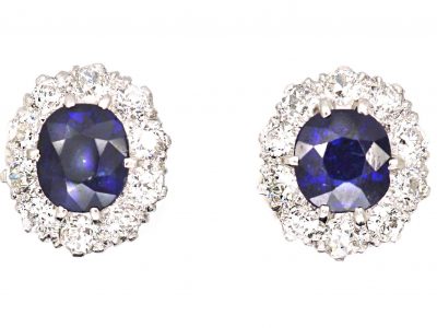 Early 20th Century 18ct White Gold, Sapphire & Diamond Cluster Earrings