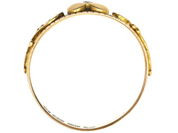 Edwardian 18ct Gold Ring with Flower Motifs and set with a Diamond