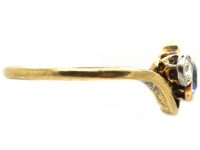 Edwardian 18ct Gold & Platinum, Sapphire & Diamond Three Stone Crossover Ring