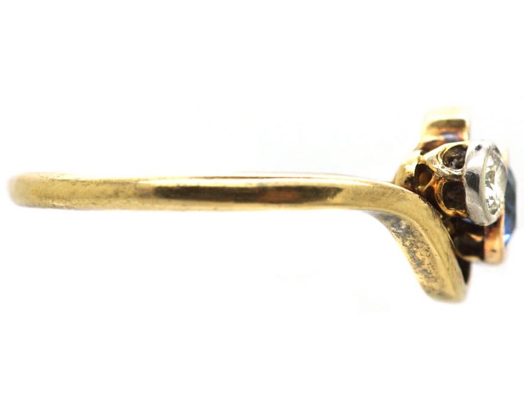 Edwardian 18ct Gold & Platinum, Sapphire & Diamond Three Stone Crossover Ring
