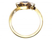 Edwardian 18ct Gold & Platinum, Sapphire & Diamond Three Stone Crossover Ring