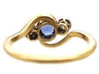 Edwardian 18ct Gold & Platinum, Sapphire & Diamond Three Stone Crossover Ring