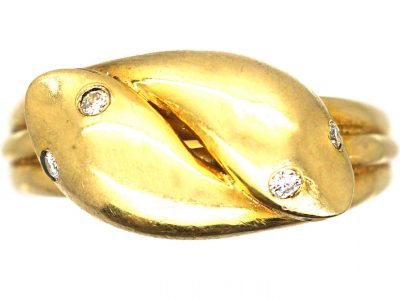 Edwardian 18ct Gold Double Snake Ring with Diamond Eyes