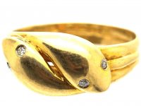 Edwardian 18ct Gold Double Snake Ring with Diamond Eyes