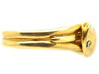 Edwardian 18ct Gold Double Snake Ring with Diamond Eyes
