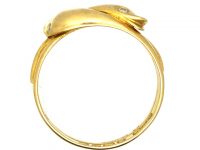Edwardian 18ct Gold Double Snake Ring with Diamond Eyes
