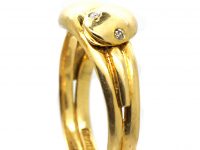 Edwardian 18ct Gold Double Snake Ring with Diamond Eyes