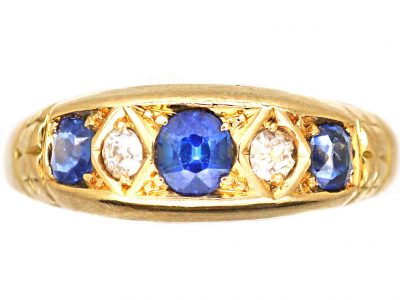 Edwardian 18ct Gold Three Stone Sapphire & Diamond Ring