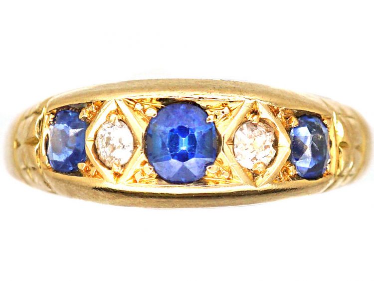 Edwardian 18ct Gold Three Stone Sapphire & Diamond Ring