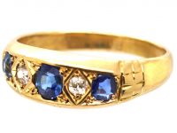 Edwardian 18ct Gold Three Stone Sapphire & Diamond Ring