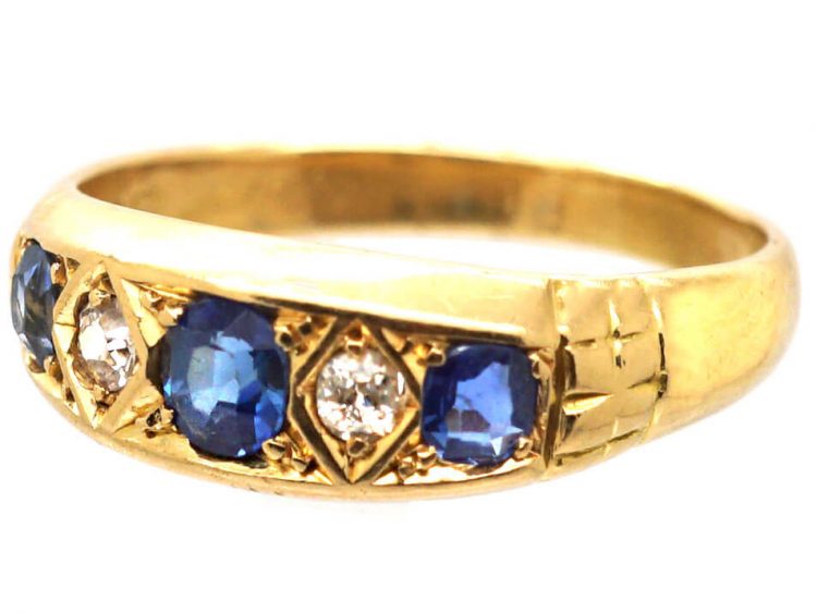 Edwardian 18ct Gold Three Stone Sapphire & Diamond Ring