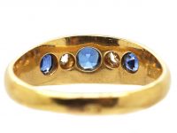 Edwardian 18ct Gold Three Stone Sapphire & Diamond Ring