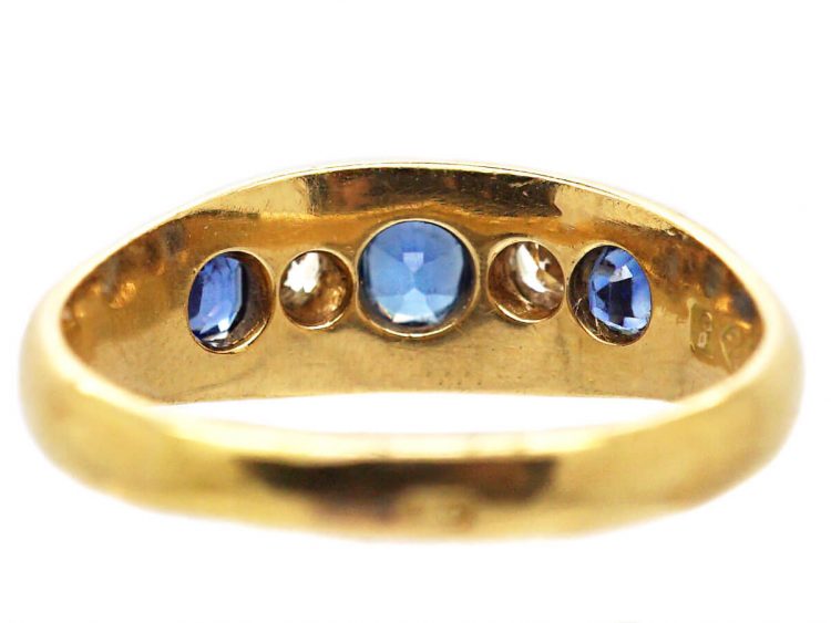 Edwardian 18ct Gold Three Stone Sapphire & Diamond Ring