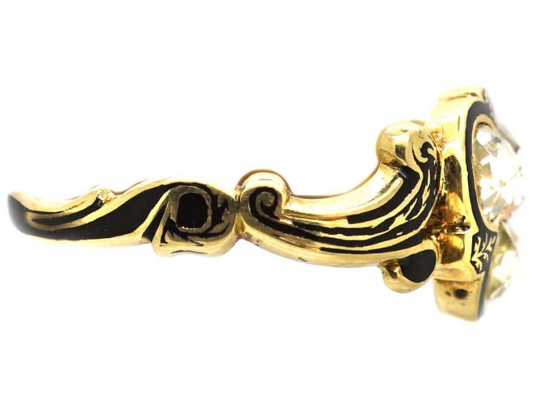 Early Victorian 18ct Gold, Black Enamel & Diamond Ring