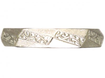 Art Deco 18ct White Gold Wedding Ring with Zig Zag Engraving