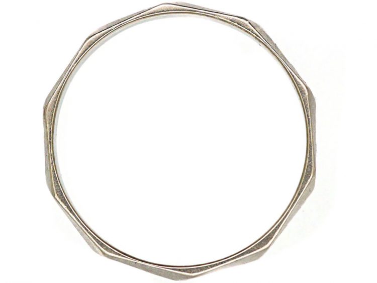 Art Deco 18ct White Gold Wedding Ring with Zig Zag Engraving