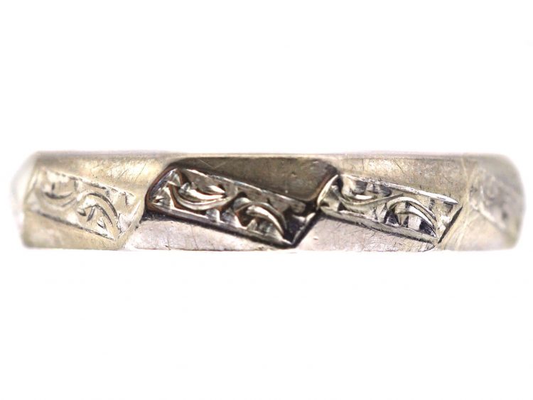 Art Deco 18ct White Gold Wedding Ring with Zig Zag Engraving