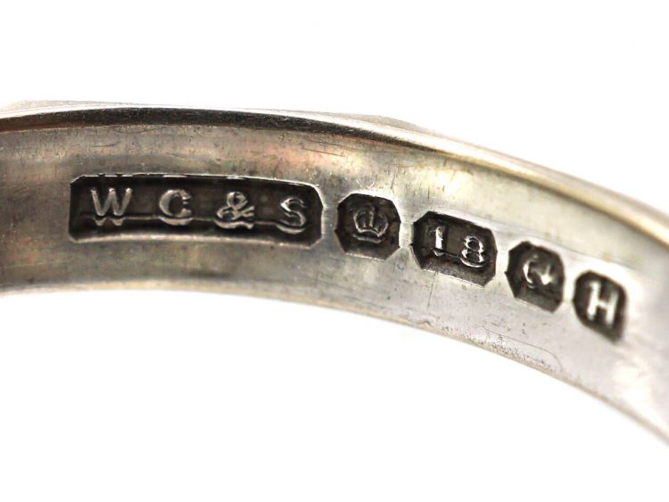 Art Deco 18ct White Gold Wedding Ring with Zig Zag Engraving