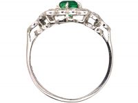 Early 20th Century Platinum, Emerald & Diamond Ring with Diamond Set Shoulders