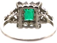 Early 20th Century Platinum, Emerald & Diamond Ring with Diamond Set Shoulders