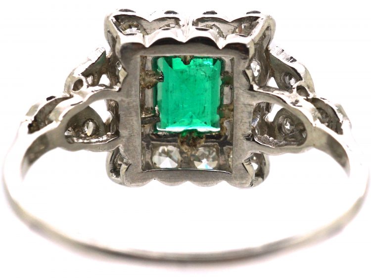 Early 20th Century Platinum, Emerald & Diamond Ring with Diamond Set Shoulders