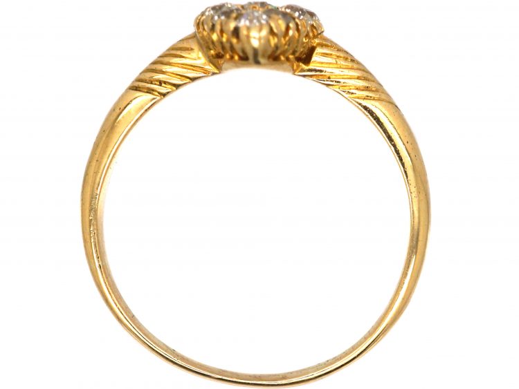 Edwardian 18ct Gold Marquise Ring set with an Emerald & Diamonds