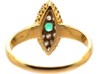 Edwardian 18ct Gold Marquise Ring set with an Emerald & Diamonds