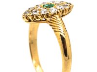 Edwardian 18ct Gold Marquise Ring set with an Emerald & Diamonds