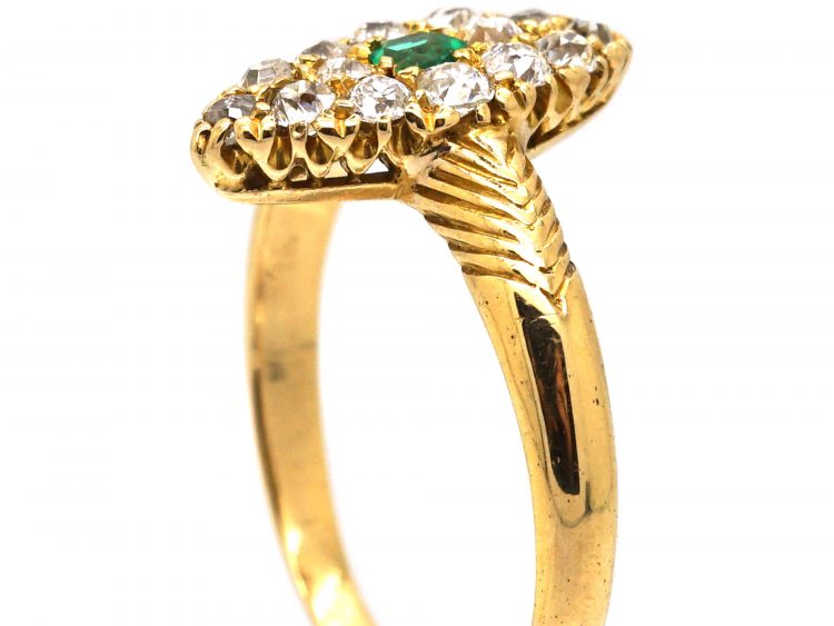 Edwardian 18ct Gold Marquise Ring set with an Emerald & Diamonds