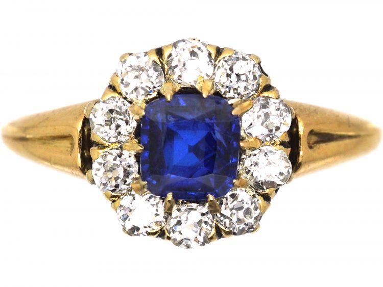 Edwardian 18ct Gold, Sapphire & Diamond Cluster Ring