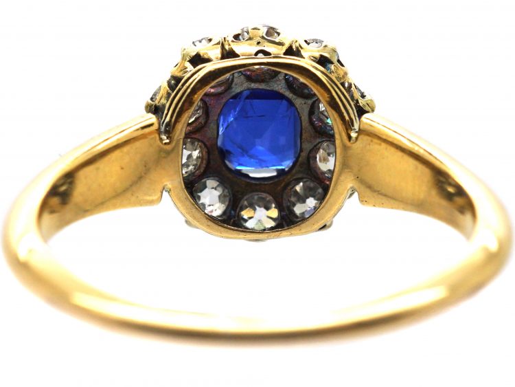 Edwardian 18ct Gold, Sapphire & Diamond Cluster Ring