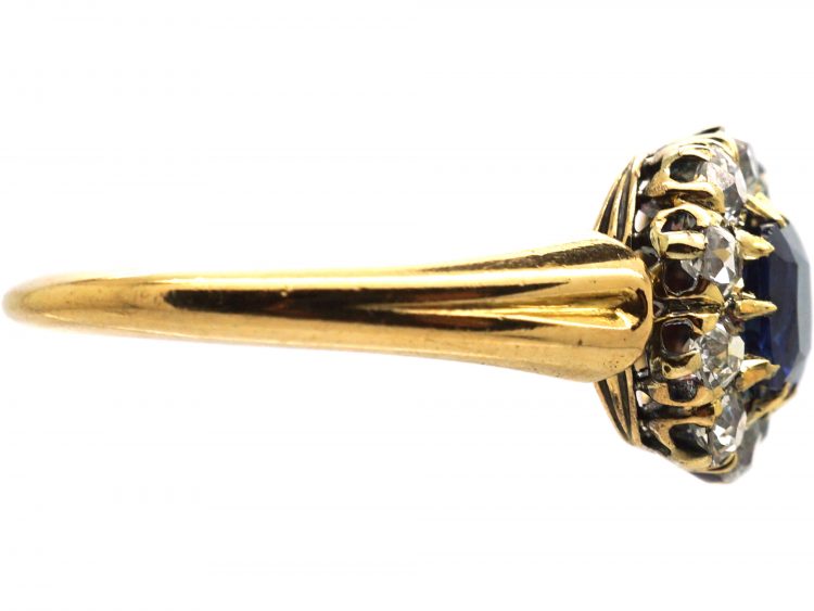 Edwardian 18ct Gold, Sapphire & Diamond Cluster Ring