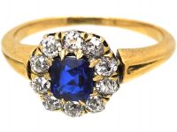 Edwardian 18ct Gold, Sapphire & Diamond Cluster Ring