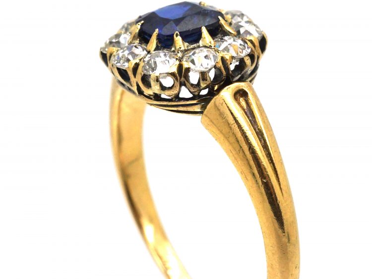Edwardian 18ct Gold, Sapphire & Diamond Cluster Ring