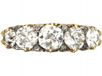 Victorian 18ct Gold, Five Stone Diamond Carved Half Hoop Ring