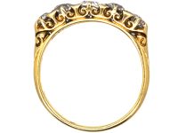 Victorian 18ct Gold, Five Stone Diamond Carved Half Hoop Ring