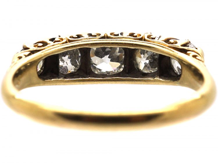 Victorian 18ct Gold, Five Stone Diamond Carved Half Hoop Ring