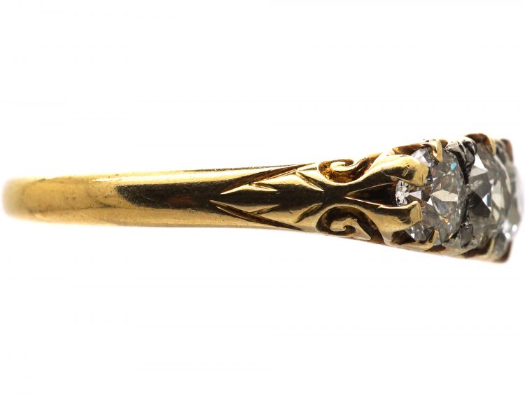 Victorian 18ct Gold, Five Stone Diamond Carved Half Hoop Ring
