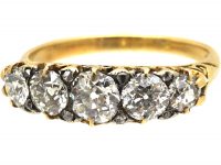 Victorian 18ct Gold, Five Stone Diamond Carved Half Hoop Ring